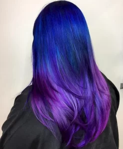 Blue Purple ombre rambut pendek sebahu warna biru