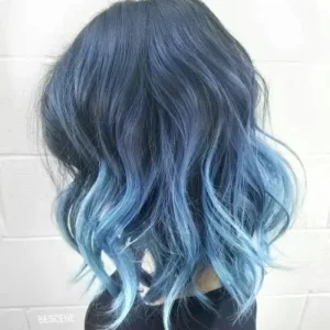 Dark to Light Blue Ombre ombre rambut pendek sebahu warna biru
