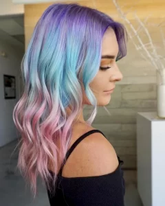 Rainbow ombre rambut pendek sebahu warna biru