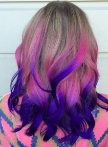 Spiral Galaxy Lavender Magenta ombre rambut pendek sebahu warna biru