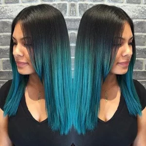 Turquoise Dark Blue ombre rambut pendek sebahu warna biru
