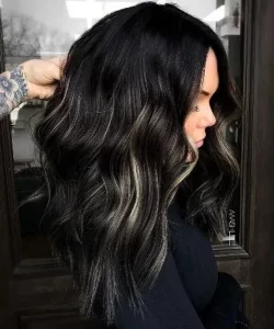 Black Hair with Honey Highlights