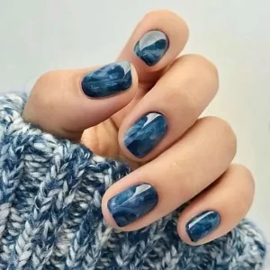 Blue Marble Nails Nail Art Biru