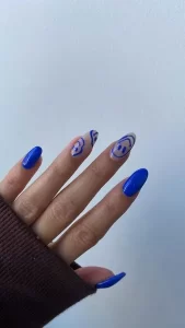Blue Smiley Face Nails