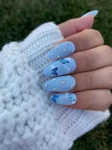 Butterfly Nails Nail Art Biru