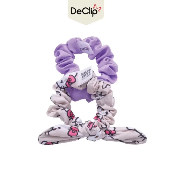 DeClip Scrunchie Satin Kelinci Set Motif Hello Kitty Light Gray Purple