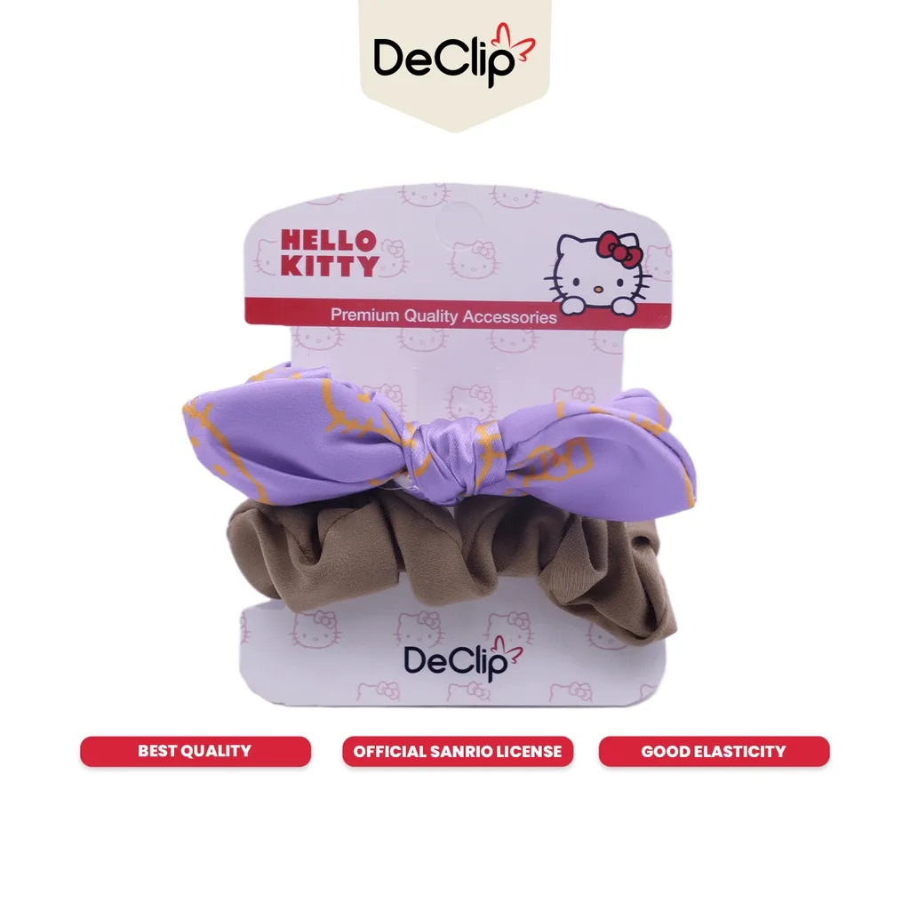 DeClip Scrunchie Satin Kelinci Set Motif Hello Kitty Line Art