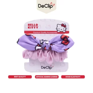 DeClip Scrunchie Satin Kelinci Set Motif Hello Kitty Ribbon