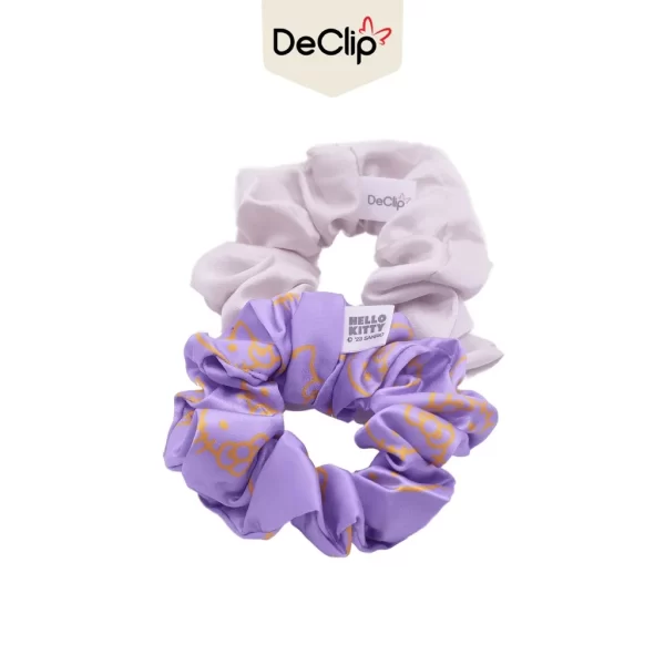 DeClip Scrunchie Satin Set Motif Hello Kitty Line Art Purple Light Gray