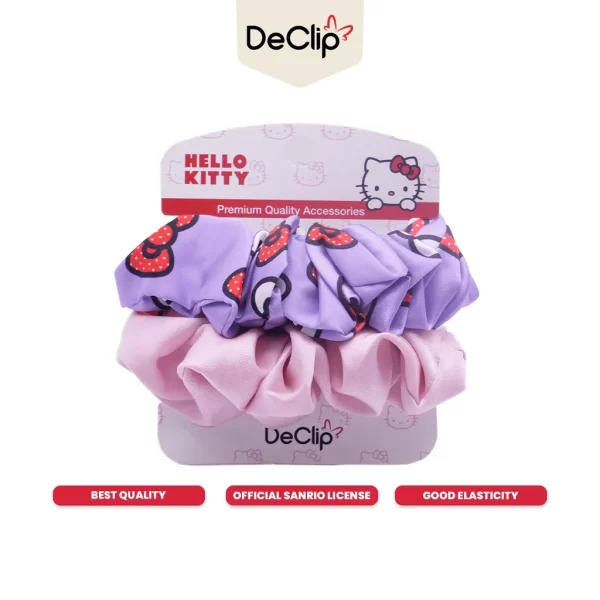 DeClip Scrunchie Satin Set Motif Hello Kitty Ribbon