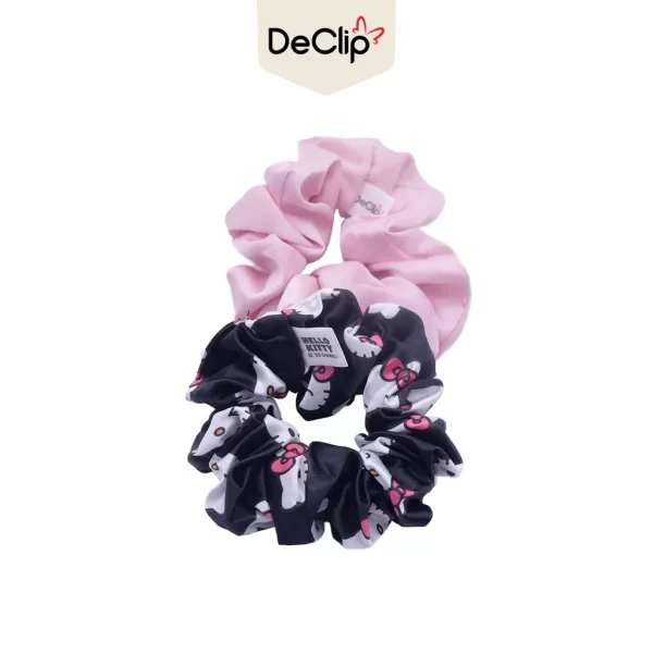 DeClip Scrunchie Satin Set Motif Hello Kitty Ribbon Black Pink