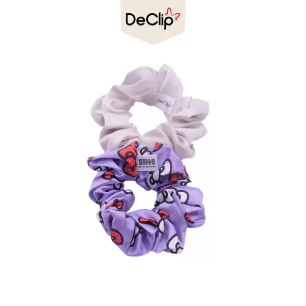 DeClip Scrunchie Satin Set Motif Hello Kitty Ribbon Purple Light Gray
