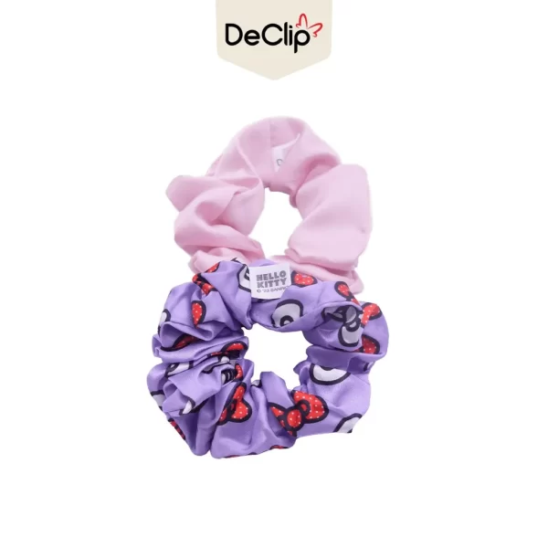 DeClip Scrunchie Satin Set Motif Hello Kitty Ribbon Purple Pink