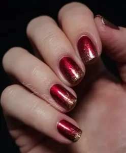 Gold Glitter Gradient Nails Nail Art Merah Gold