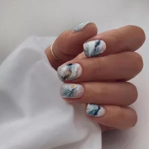 Marble Gel Nails nail art kuku pendek