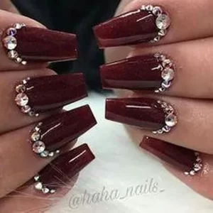 Maroon Gems Nail Art