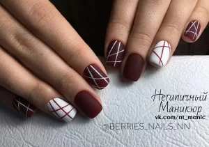 Maroon Geometric Nail Art maroon nail art