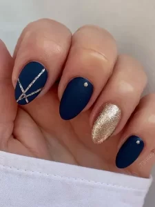 Matte Navy and Gold Nails nail art biru dongker