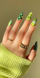 Mix Design Green Nails Nail Art Hijau