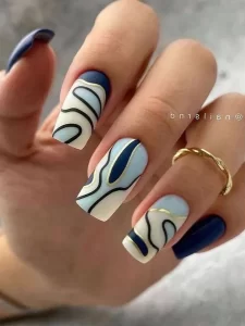 Navy Blue Abstrack Design nail art biru dongker