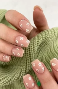 Nude Flower Nails Nail Art Bunga