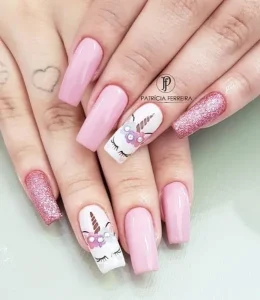 Pink and Glitter Unicorn Nails